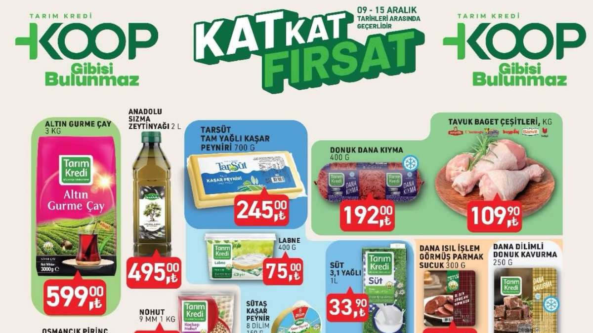 TK KOOP Market 9-15 Aralık 2025: Kıyma 192.00 TL, tavuk 109.90 TL, sucuk 175.00 TL…